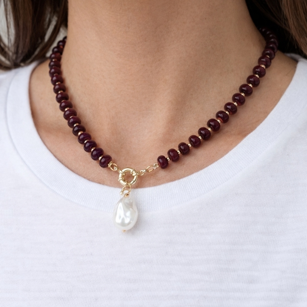 Beaded Candy Necklace with Pearl Drop